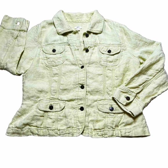 J Jill 100% Linen Jacket Womens Large Lime Green Button Closure Lightweight - Picture 3 of 13